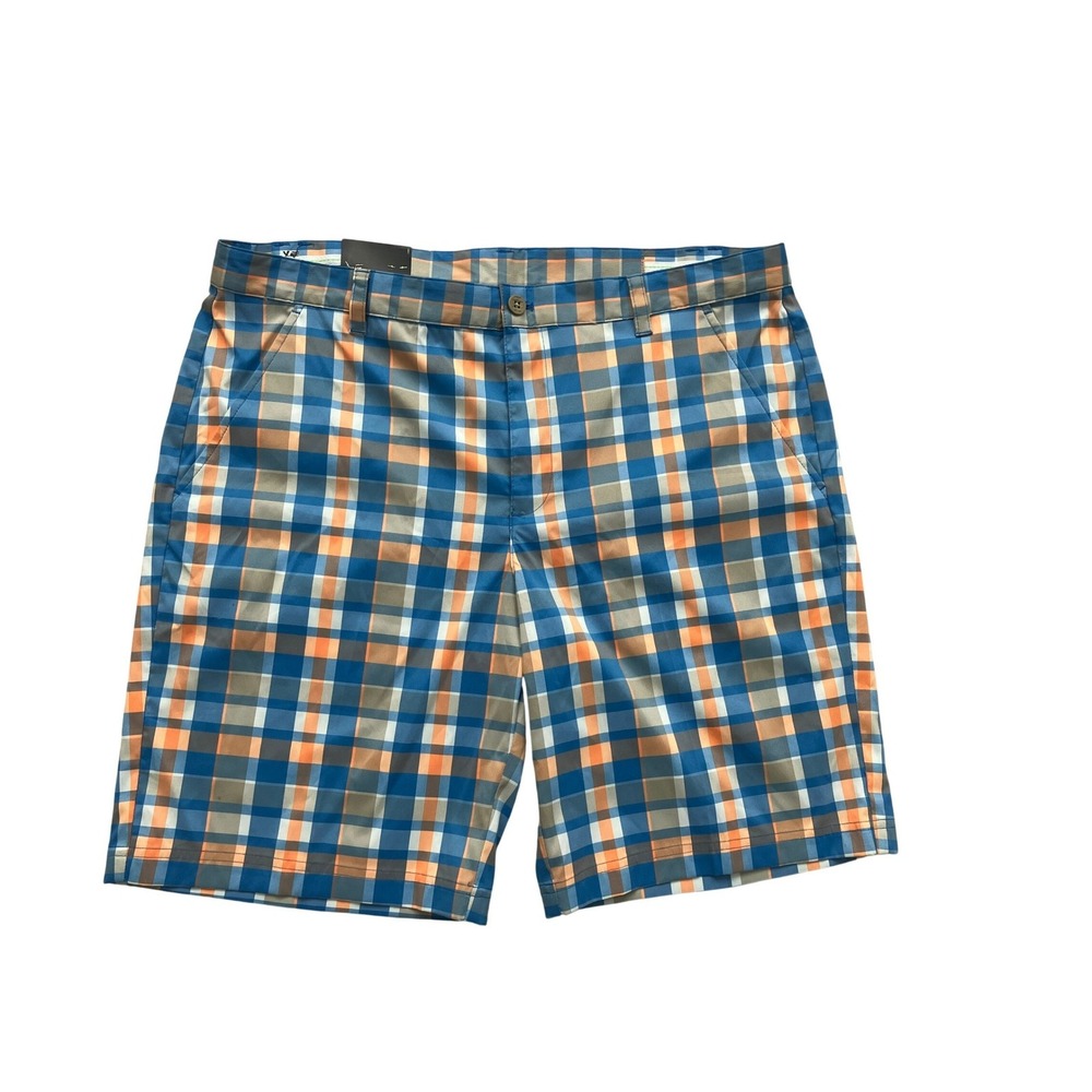 IZOD Golf Mens Plaid Shorts Blue Orange White Straight Fit Stretch Size 40 NWT